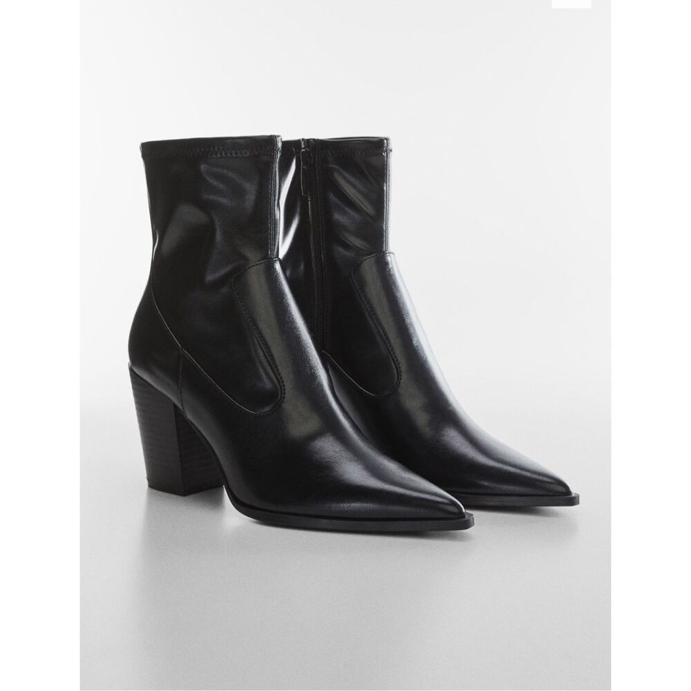 MNG Mango $120 Pointed Toe Ankle Boots Side Zip Black Womens 10 EU 42 NEW